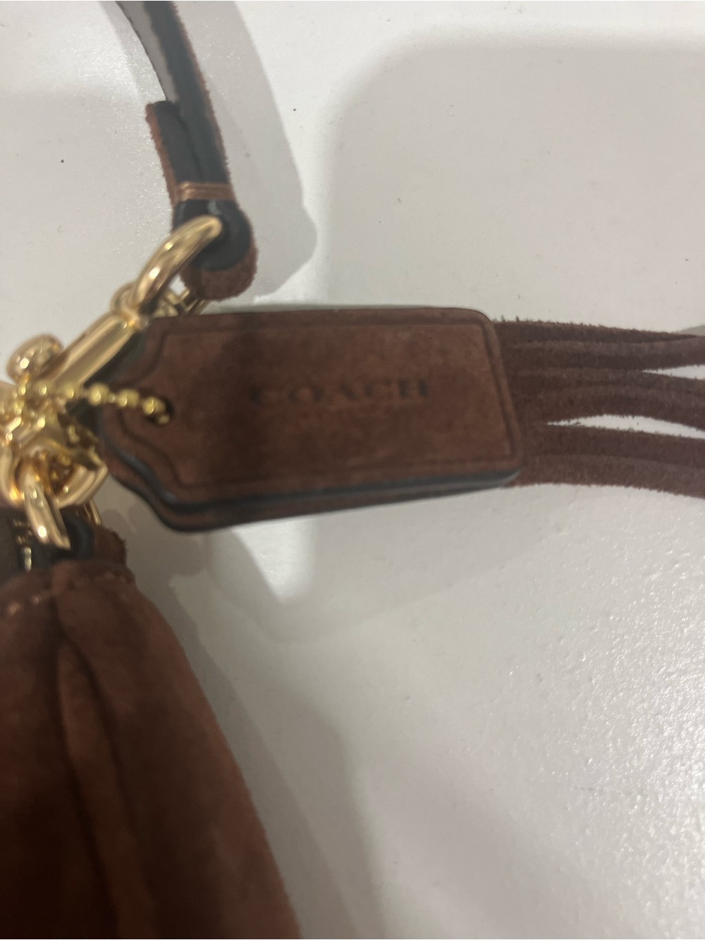 Coach Brown Suede Shoulder Bag with Gold Hardware - Picture 3 of 6